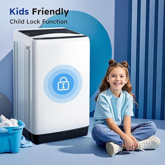 1.0 Cu.ft Portable Washing Machine for Home & Apartment, Full-Automatic Clothes Washer with 6 Water Level & 10 Wash Cycles, Drain Hose Included, White-HomvellaHome