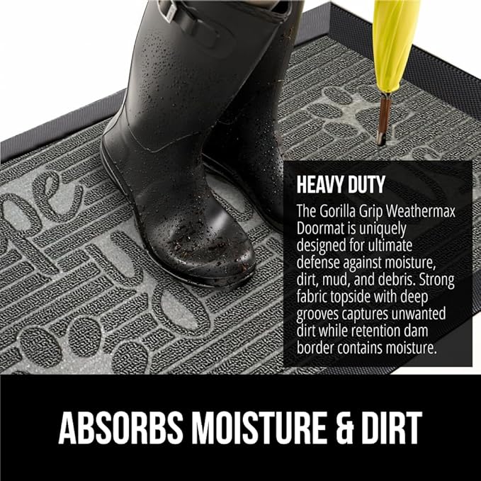 GORILLA GRIP 100% Waterproof All-Season WeatherMax Doormat 35x23, US Designed Natural Rubber, Stain and Fade Resistant, Low Profile Indoor Outdoor Door Mats, Easy Clean Patio Mat, Stone Paws-HomvellaHome