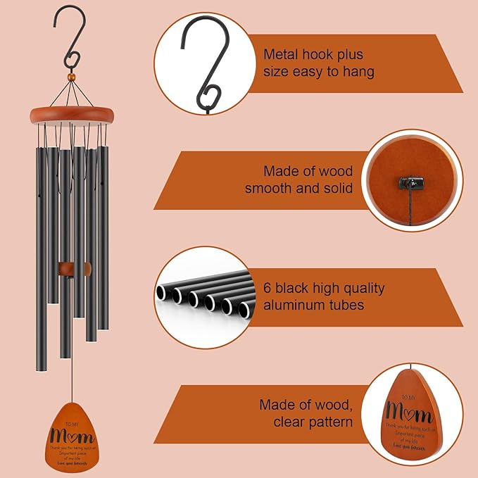 Gifts for Mom, Birthday Gifts for Mom from Daughter Son, Mother Gift for Birthday, Mothers Day, Thanksgiving, Christmas, 32 Inch Wind Chimes Gift for Home Decor-HomvellaHome