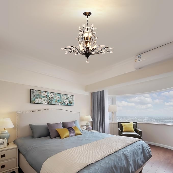 Ganeed Crystal Chandeliers,Vintage 8 Lights Pendant Light,K9 Clear Crystal Chandelier Lighting Fixtures,Ceiling Light for Living Room Bedroom Restaurant Porch Hallway (Black)-HomvellaHome