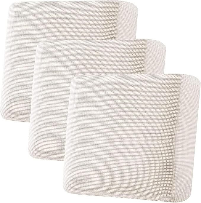 H.VERSAILTEX Super Stretch Individual Seat Cushion Covers - Sofa & Couch Cushion Slipcover Sets - Thick Jacquard Textured Twill Fabric (3 Piece XL, Ivory)-HomvellaHome
