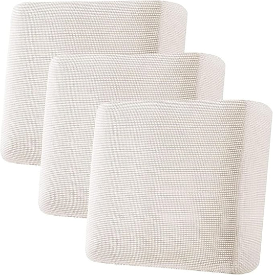 H.VERSAILTEX Super Stretch Individual Seat Cushion Covers - Sofa & Couch Cushion Slipcover Sets - Thick Jacquard Textured Twill Fabric (3 Piece XL, Ivory)-HomvellaHome