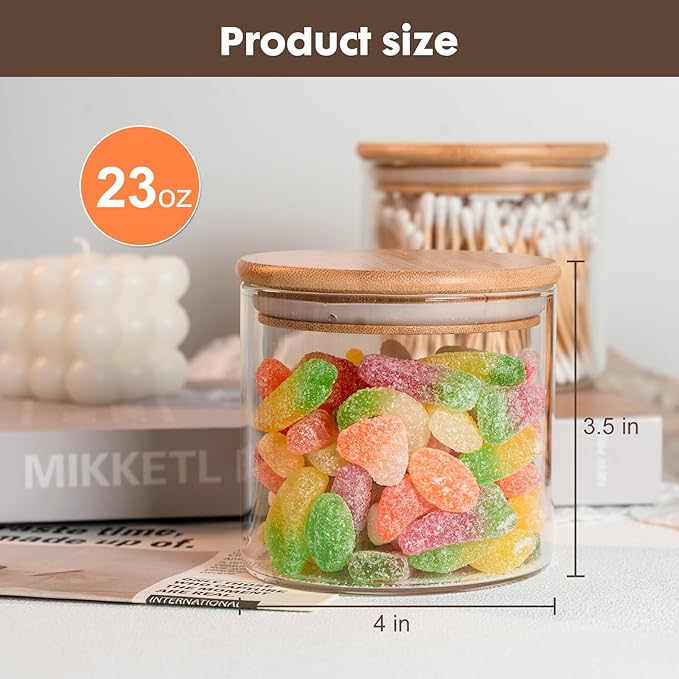 Glass Food Storage Jars 6-Pack - 4x4 in-Clear Glass Food Canisters with Bamboo Lid Airtight For Serving Tea, Coffee, Flour, Sugar, Candy, Cookie, Spice and More (Circular)-HomvellaHome