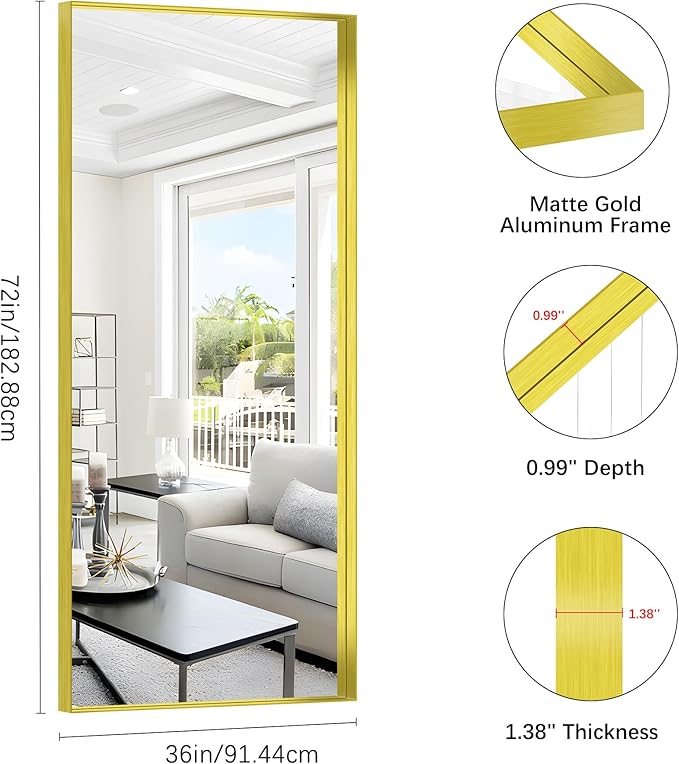 Gold Bathroom Mirror, 72x30 Inch Rectangular Framed Mirror, Large Wall Mounted Bathroom Vanity Mirror Over Sink for Bedroom,Restroom, Living Room, Hangs Vertically or Horizontally-HomvellaHome