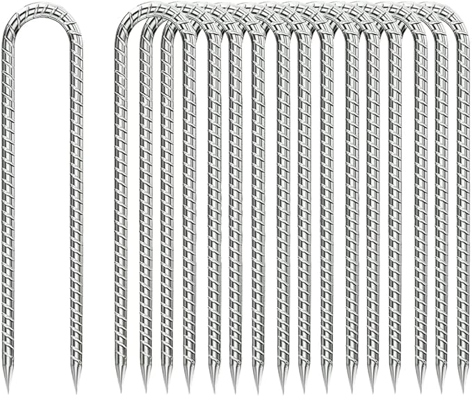 Ground-Stakes-Heavy-Duty-12 inch, U-Hook Rebar Stakes Galvanized Anti-Rust 20pcs Garden Stakes Metal Ground Anchors for Garden Dog Fence Chicken Coop Tent Trampoline Accessories Deer Fence-HomvellaHome