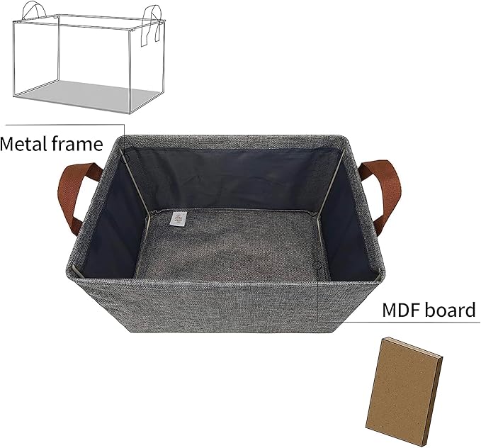 GRANNY SAYS Closet Storage Baskets, Collapsible Fabric Storage Bins with Metal Frame, Clothes Organizer Bins, Large Baskets for Shelves, Gray, 4-Pack-HomvellaHome