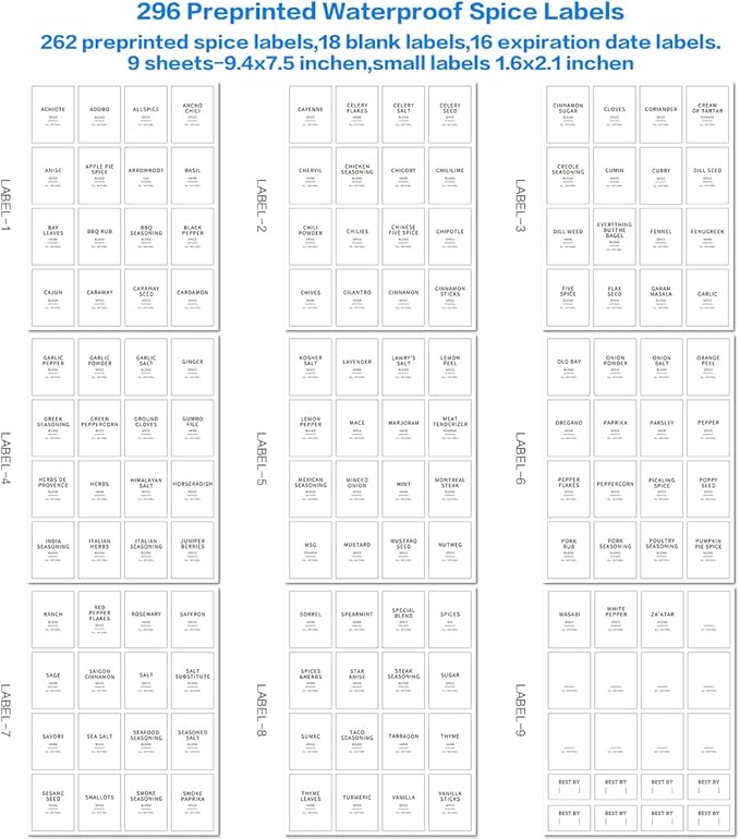 12 Pcs Glass Spice Jars With 296 Spice Labels Preprinted of White and Black Color- 6oz Thicken(2.4mm) Spice Containers With Bamboo Airtight Lids - Empty Small Herb Seasoning Jars-HomvellaHome