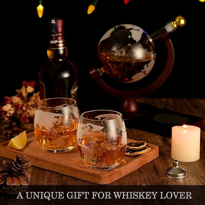 Gifts for Men Dad Husband from Wife Daughter Son, Unique Christmas Anniversary Birthday Gifts for Him, Whiskey Decanter Globe Set with 2 Glasses, Bourbon Scotch Liquor Cool Stocking Stuffers Presents-HomvellaHome