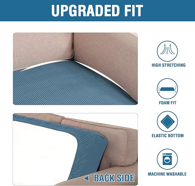 H.VERSAILTEX Super Stretch Individual Seat Cushion Covers Sofa Covers Couch Cushion Covers Slipcover Sets Thick Jacquard Textured Twill Fabric (1 Piece Chair Cushion Cover, Dusty Blue)-HomvellaHome