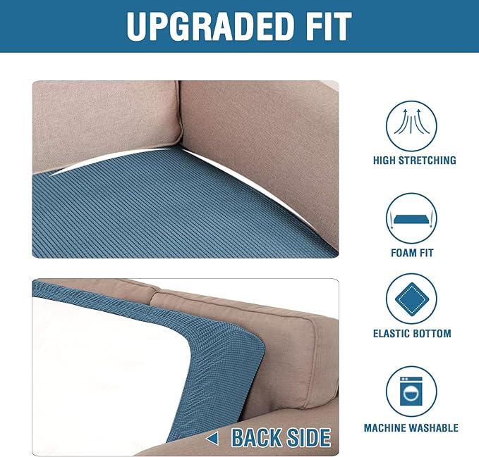 H.VERSAILTEX Super Stretch Individual Seat Cushion Covers Sofa Covers Couch Cushion Covers Slipcover Sets Thick Jacquard Textured Twill Fabric (1 Piece Sofa Cushion Cover, Dusty Blue)-HomvellaHome