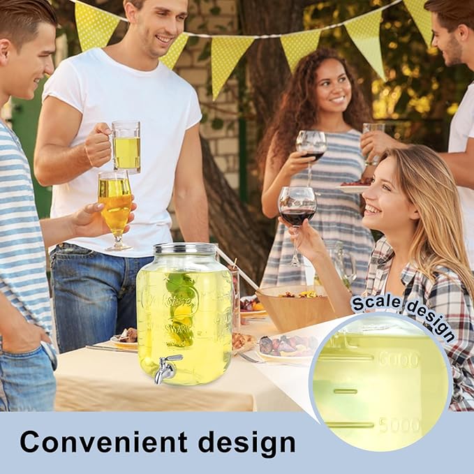 2 Gallon Glass Drink Dispensers For Parties,Beverage Dispensers With Stand And 100% Leakproof Stainless Steel Spigot.Glass Water Jug Dispenser,Lemonade Dispenser,Mason Jar.-HomvellaHome
