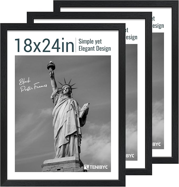 18x24 Poster Frame 3 Pack - Black Woodgrain, Solid Wood Gallery Picture Frame - Wall Hanging-HomvellaHome