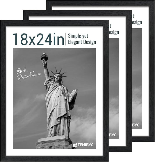 18x24 Poster Frame 3 Pack - Black Woodgrain, Solid Wood Gallery Picture Frame - Wall Hanging-HomvellaHome