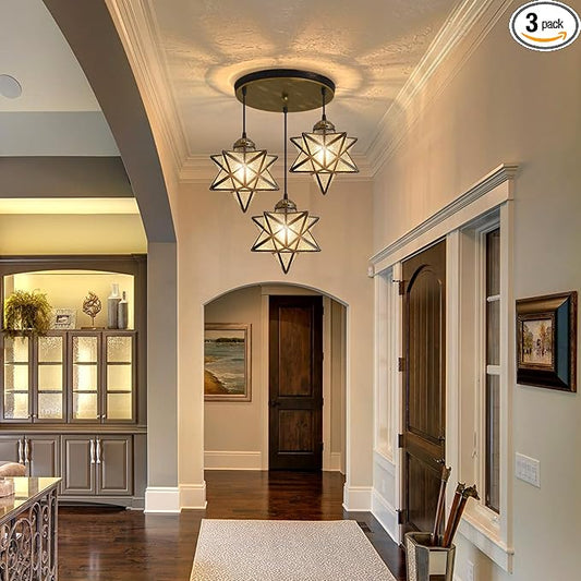 Glass Glam Chandelier Star Pendants Light Fixture Modern Elegant Ceiling Hanging Lights Included LED Warm Light Bulbs Oiled Bronze-HomvellaHome