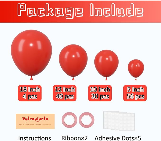 130pcs Red Balloons Different Sizes 18" 12" 10" 5" Party Latex Balloons for Valentine's Day Birthday Christmas Baby Shower Wedding Anniversary Party Decorations-HomvellaHome