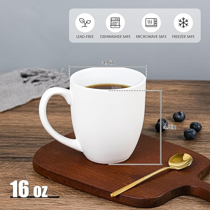 16oz Coffee Mugs Set of 6, Large Ceramic Modern Coffee Mugs With Handle For Tea,Latte,Cappuccino,Cocoa. Dishwasher.Microwave Safe (Matte White)-HomvellaHome