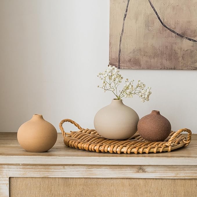 Ceramic Vase Set of 3, Bud Vases for Modern Farmhouse Home Decor, Cute Vases, Small Flower Vases for Dining Table Centerpieces,Living Room,Shelf,Mantel and Entryway Display-HomvellaHome