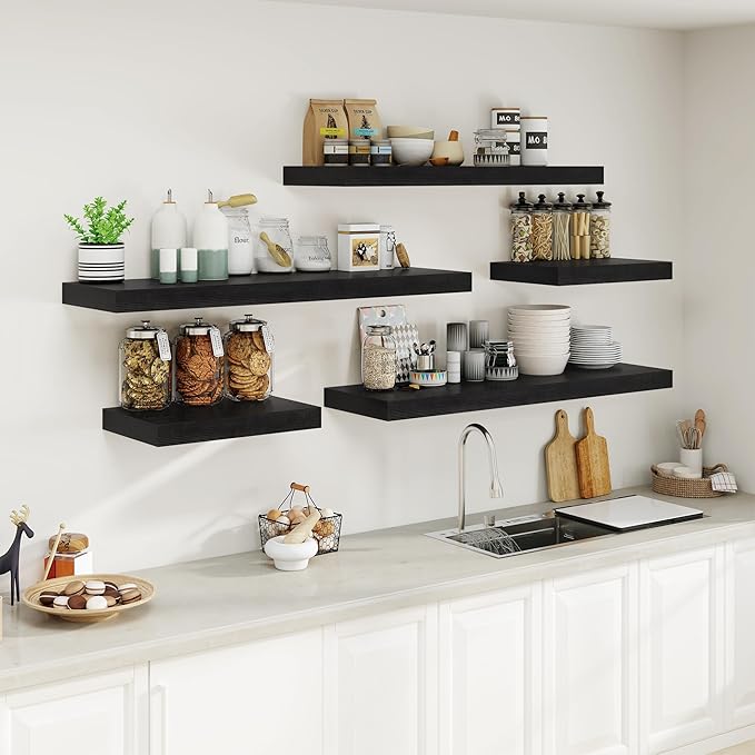 12" Deep Black Floating Shelves,Over Toilet Long Wall Mounted Modern Farmhouse 36 inches,Wall Shelves with Invisible Brackets for Bedroom, Bathroom, Living Room, Kitchen, Set of 1-HomvellaHome