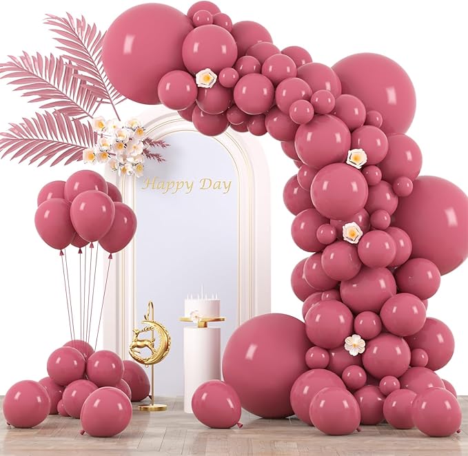 130pcs Retro Hot Pink Balloons Different Sizes 18" 12" 10" 5" Blush Hot Pink Latex Balloon Garland Arch Kit for Birthday Baby Shower Valentine's Day Wedding Gender Reveal Party Decorations-HomvellaHome