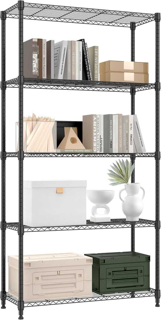1250 lbs 5 Tier Shelf Metal Storage Shelves Shelving Wire Rack Heavy Duty Closet Organizers for Garage Kitchen Bathroom Laundry Black 13.8" D x 35.4" W x 68.5" H-HomvellaHome