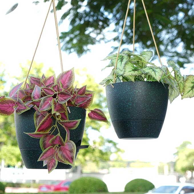 10 Inch Self Watering Hanging Pots, 2 Pack Hanging Planters with 40oZ Deep Reservior for Indoor Outdoor Plants Flowers, Black Speckles-HomvellaHome