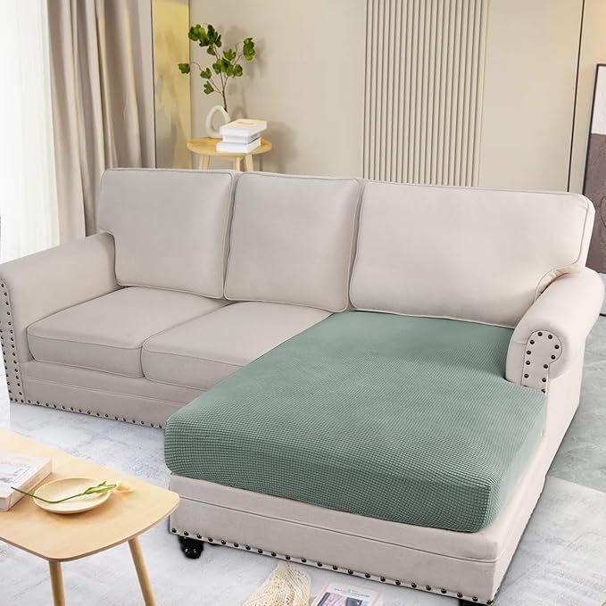 H.VERSAILTEX Super Stretch Individual Chaise Cover Sectional Couch Covers for L Shaped Sofa Both Left/Right Featuring Thick Jacquard Textured Twill Fabric (1 Piece Chaise Cover, Sage)-HomvellaHome