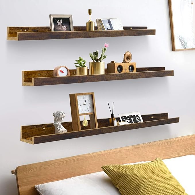 Giftgarden 47 Inch Long Floating Shelves for Wall, Rustic Picture Ledge Large Shelf for Living Room Bedroom Bathroom Kitchen, Set of 3 Different Sizes-HomvellaHome