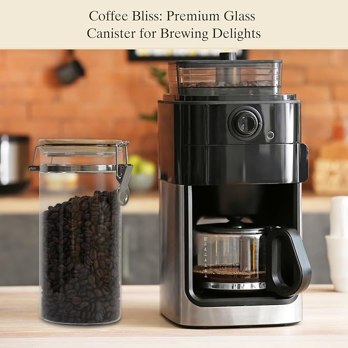 Glass Coffee Canister Coffee Containers for Ground Coffee Coffee Bean Storage Airtight Seal with Locking Clamp, Coffee Bar Accessories Perfect for Kitchen Storage-HomvellaHome