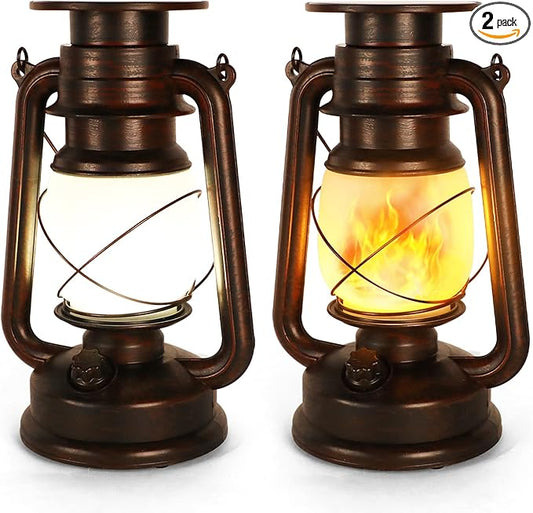 2 Pack Solar Hanging Lantern Outdoor, Solar Powered, Auto On/Off Waterproof LED Flame Umbrella Vintage Lights for Garden, Patio, Yard, Flickering Flameless Candle Mission Lights for Table, Party-HomvellaHome