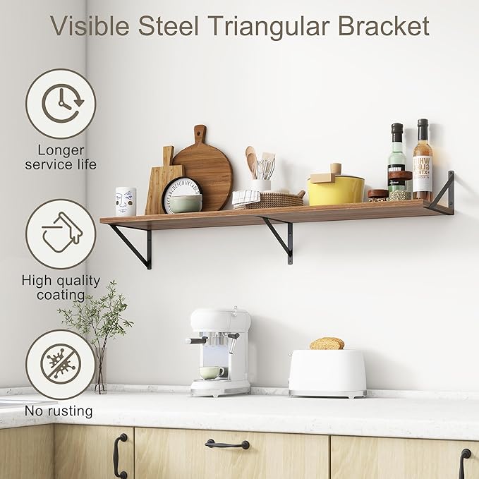 12 Inch Deep Floating Shelves,48W x 12D Floating Shelves, Deep Wall Shelves Bracket Set of 2, Large Display Floating Shelf for Bathroom, Living Room, Wide Storage Wooden Wall Shelf, Walnut-HomvellaHome