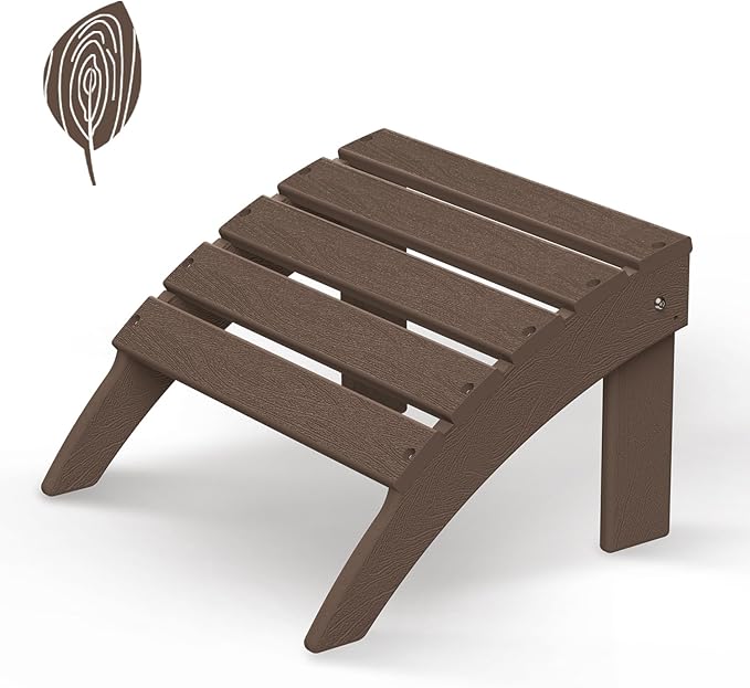 GREENVINES Adirondack-Ottoman | Wood Grain | HDPE Plastic | Outdoor Footrest | All Weather | Foot Rest | Foot Stool | Dark Brown | for Adirondack Chair-HomvellaHome