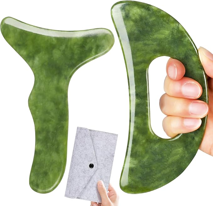 2 in 1 Jade Stone Gua Sha Massage Tool, Large Guasha Muscle Scraper Tools Set with Handle Muscle Scraping Massage Tools Anti Cellulite Spa Acupuncture Tools for Back Neck Leg Lymphatic Drainage-HomvellaHome