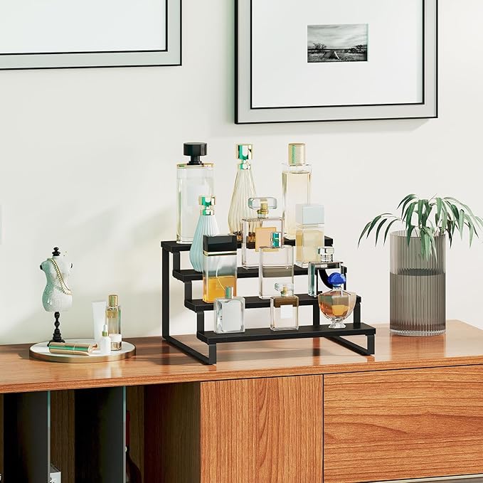 Giikin 4 Tier Spice Rack, Cabinet Organizer Shelf, Wooden Spice Rack for Countertop, Kitchen Counter Storage Shelves Cupcake Stand Holder Display Stand, Black-HomvellaHome