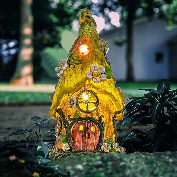Garden Decor Outdoor Solar Statues, 9.4Inch Resin Fairy Garden Solar Lights Birthday Gifts for Women Yard Decorations, Gardening Gifts for Patio, Balcony, Porch Decor-HomvellaHome