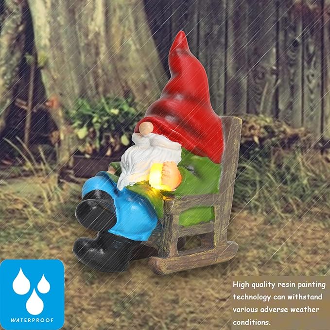 Garden Gnome Statue Solar Light Miniature Outdoor Decor Gnome Figurine for Outdoor Indoor Home Lawn Yard Balcony Porch Patio for Women Mom Grandma 3.54"x2.36"x4.72"-HomvellaHome