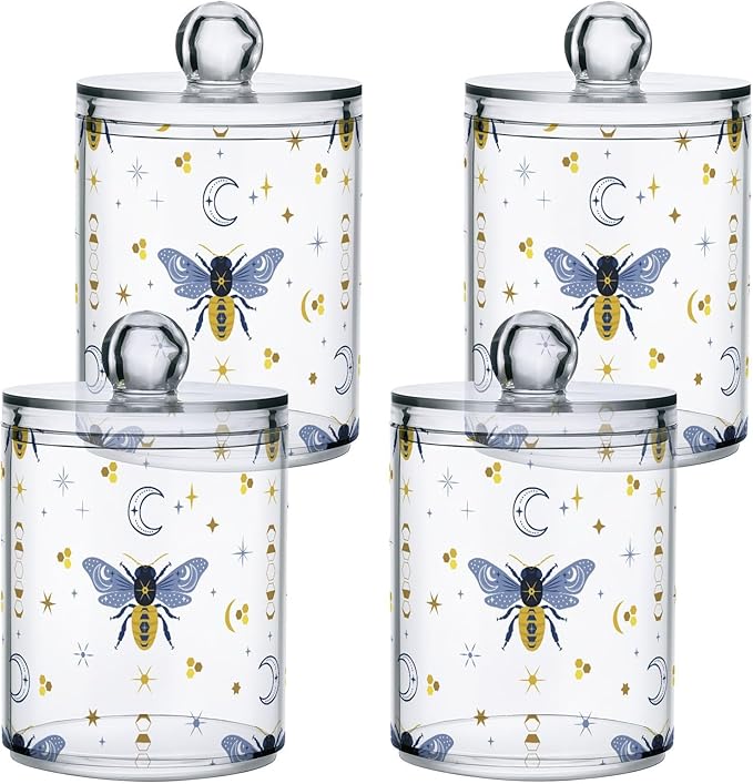 2 Pack Qtip Holder Organizer Dispenser Bee Boho Honeybee Insect Bathroom Storage Canister Cotton Ball Holder Container for Cotton Pads/Swabs/Floss-HomvellaHome