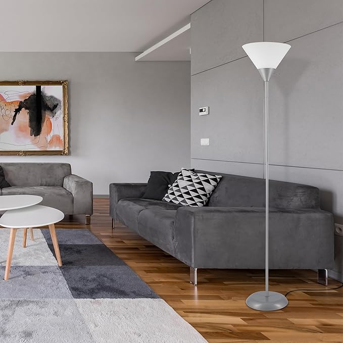 GLOBE Electric 677150 Elliott 72" Floor Lamp, Silver, White Plastic Shade, On/Off Rotary Switch on Shade, Standing, Living Room Decor, Bedroom, Tall, Corner Light-HomvellaHome