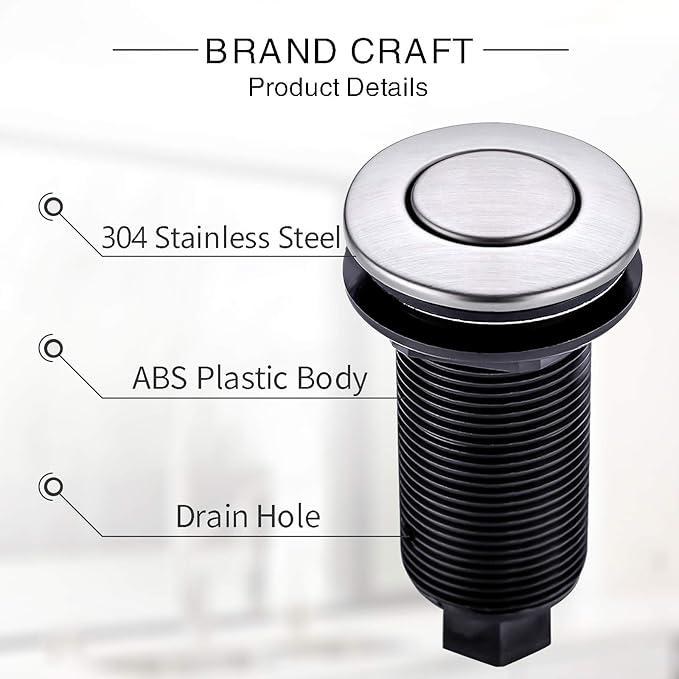 Garbage Disposal SinkTop Air Switch Kit with Long Button,Brass Made Cover,Brushed Nickel-HomvellaHome