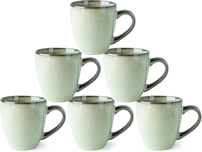 GBHOME Ceramic Coffee Mugs Set of 6, 12oz Stoneware Coffee Mugs Set For Dad Mom Women MEN, Light Weight Coffee Cups for Latte/Tea/Beer/Hot Cocoa, Dishwasher & Microwave Safe, Pastel Green-HomvellaHome