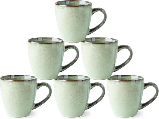 GBHOME Ceramic Coffee Mugs Set of 6, 12oz Stoneware Coffee Mugs Set For Dad Mom Women MEN, Light Weight Coffee Cups for Latte/Tea/Beer/Hot Cocoa, Dishwasher & Microwave Safe, Pastel Green-HomvellaHome