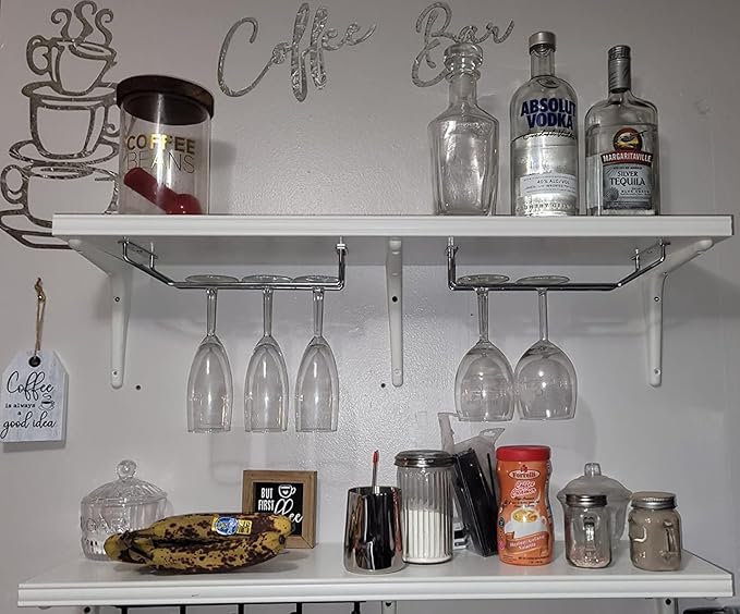 10.8 Inch Wine Glass Rack, Under Cabinet Wine Glass Holder, Wine Glass Hangers Under Shelf, Chrome Finish Stemware Rack, Hanging Stemware Holder for Cabinet Kitchen Bar, Set of 4-HomvellaHome