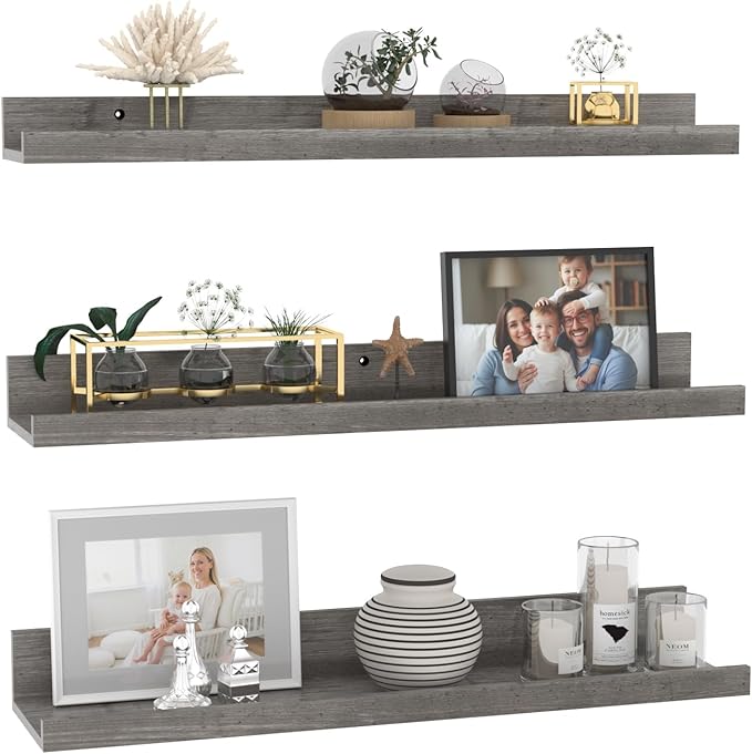 Giftgarden 24 Inch Grey Floating Shelves for Wall Mount, Gray Wood Wall Shelf Ledge for Bathroom Bedroom Living Room Kitchen Storage, Set of 3 Different Sizes-HomvellaHome