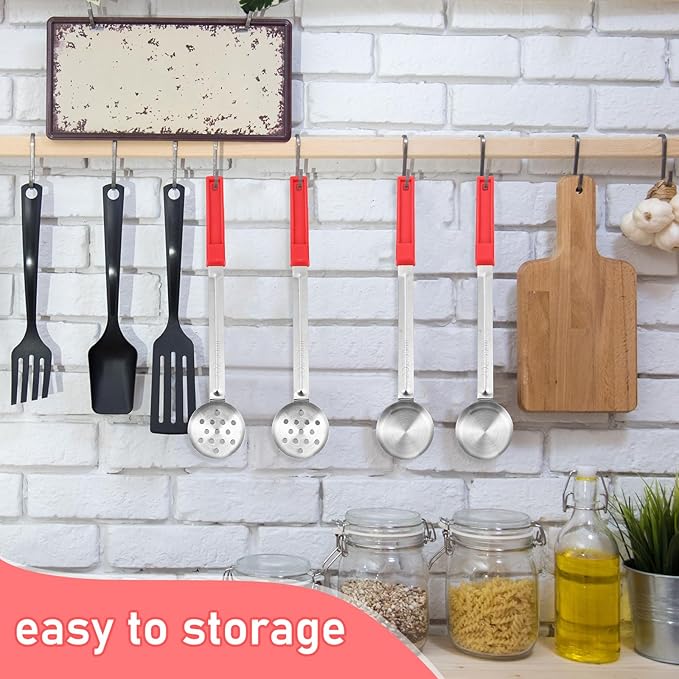 16 Pcs Portion Control Serving Spoons, Restaurant Measuring Serving Ladle Utensils, Portion Control Slotted Scoops for Weight Loss, Solid and Perforated Scoops(Red,2 oz)-HomvellaHome