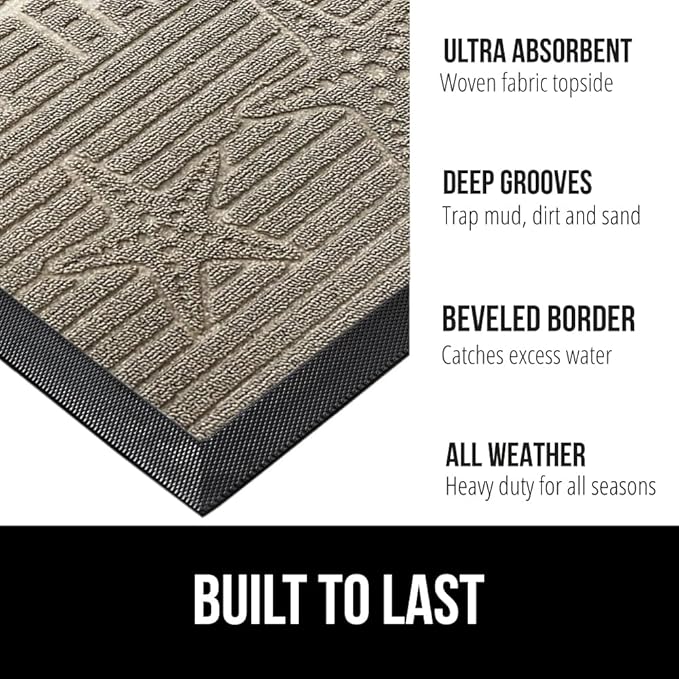 GORILLA GRIP 100% Waterproof All-Season WeatherMax Doormat, 47x35, US Designed Natural Rubber, Stain and Fade Resistant, Low Profile Indoor Outdoor Door Mats, Easy Clean Patio Mat, Sand Beach-HomvellaHome