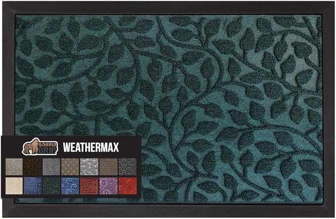 GORILLA GRIP 100% Waterproof All-Season WeatherMax Doormat, 47x35, US Designed Natural Rubber, Stain and Fade Resistant, Low Profile Indoor Outdoor Door Mats, Easy Clean Patio Mat, Moss Vine Leaves-HomvellaHome