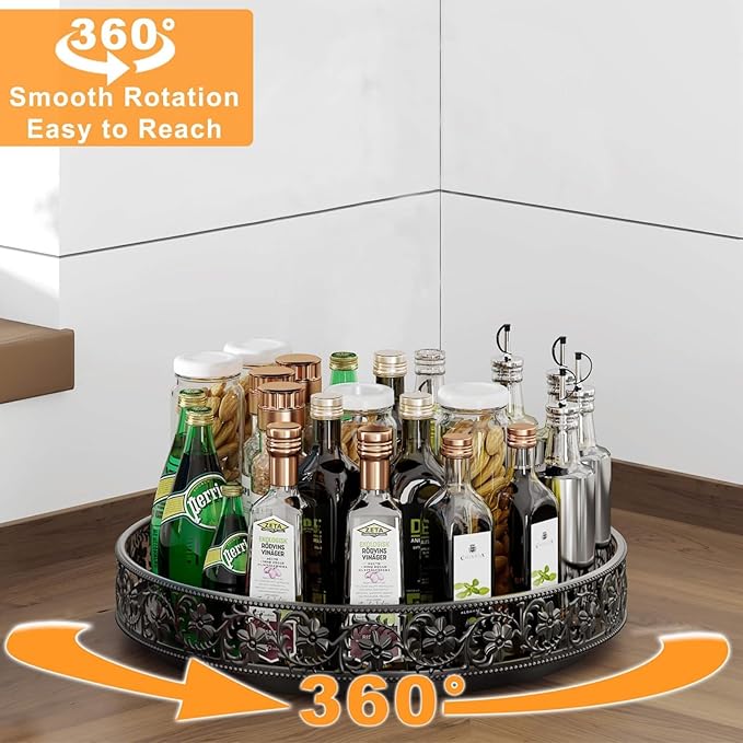 10" Lazy Susan Organizer Turntable,360 Rotating Spice Rack Lazy Susan for Cabinet Dining Table Top Countertop Pantry Kitchen Cupboard Vanity Bathroom Refrigerator Black-HomvellaHome