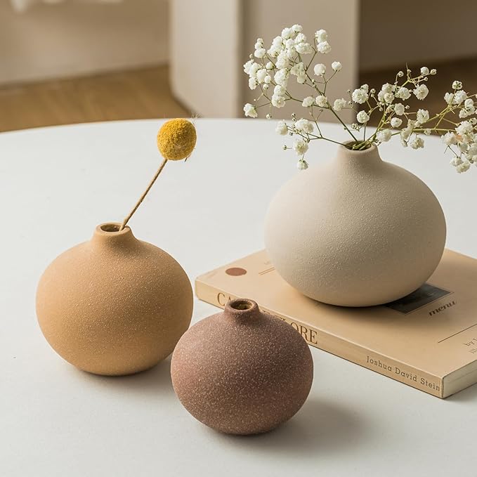 Ceramic Vase Set of 3, Bud Vases for Modern Farmhouse Home Decor, Cute Vases, Small Flower Vases for Dining Table Centerpieces,Living Room,Shelf,Mantel and Entryway Display-HomvellaHome