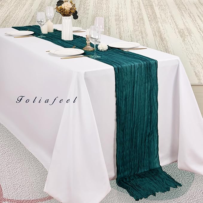 12 Pack Teal 10FT Cheesecloth Table Runner Rustic Gauze Cheese Cloth Table Runner for Wedding Bridal Baby Shower Table Decorations Boho Fabric Sheer Birthday Party Table Decor 20 x 120 Inch Long-HomvellaHome