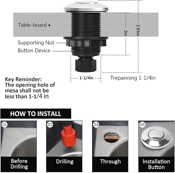 Garbage Disposal Air Switch Kit for SinkTop Waste Disposal with Stainless Steel Polished Short Air Button by briidea-HomvellaHome