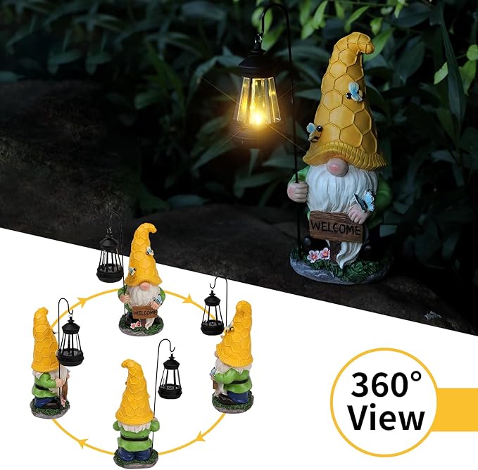 Gnome Garden Decor Statue Mom Dad Gifts Garden Accessories Garden Gnomes Outdoor Lights Solar Resin Gnomes Home Decorations for Patio,Yard,Lawn Ornament-HomvellaHome